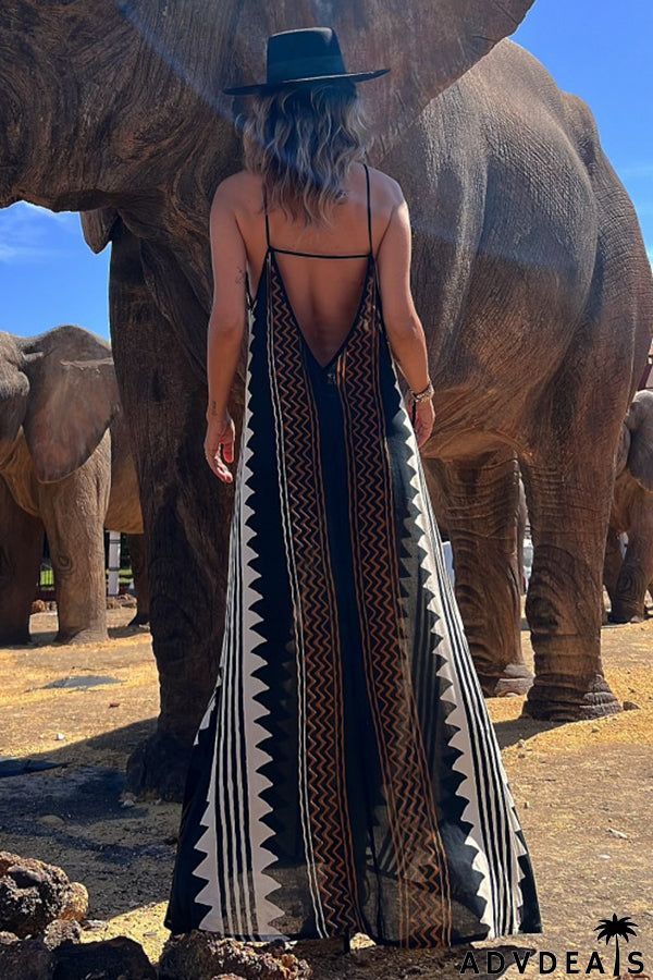 Take A Trip Ethnic Print Backless A-line Maxi Dress