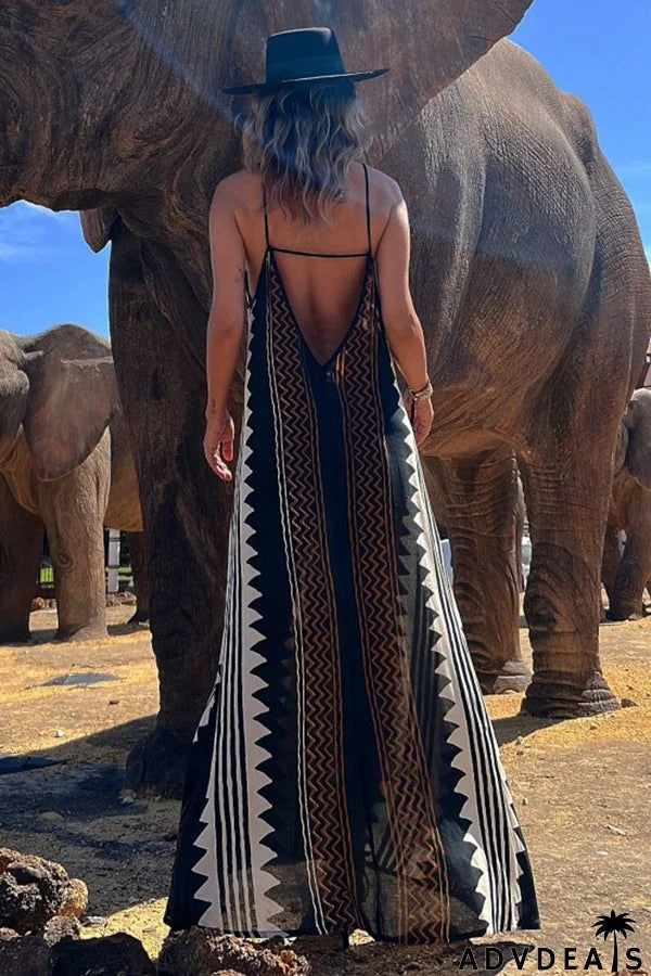 Take A Trip Ethnic Print Backless A-line Maxi Dress