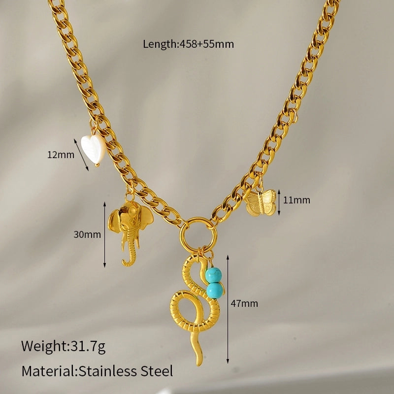 Elegant Classic Style Animal Star Heart Shape 304 Stainless Steel Pearl Beaded Inlay Multi Charms Necklace