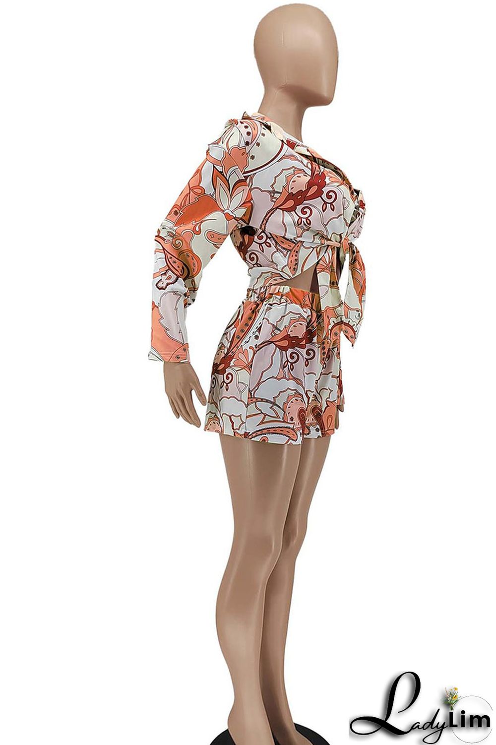 Green Fashion Sexy Print Patchwork Turndown Collar Long Sleeve Three Pieces