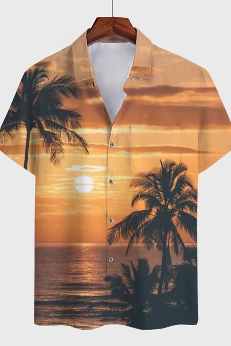 Tiboyz Brown Sunset Palms Short Sleeve Shirt