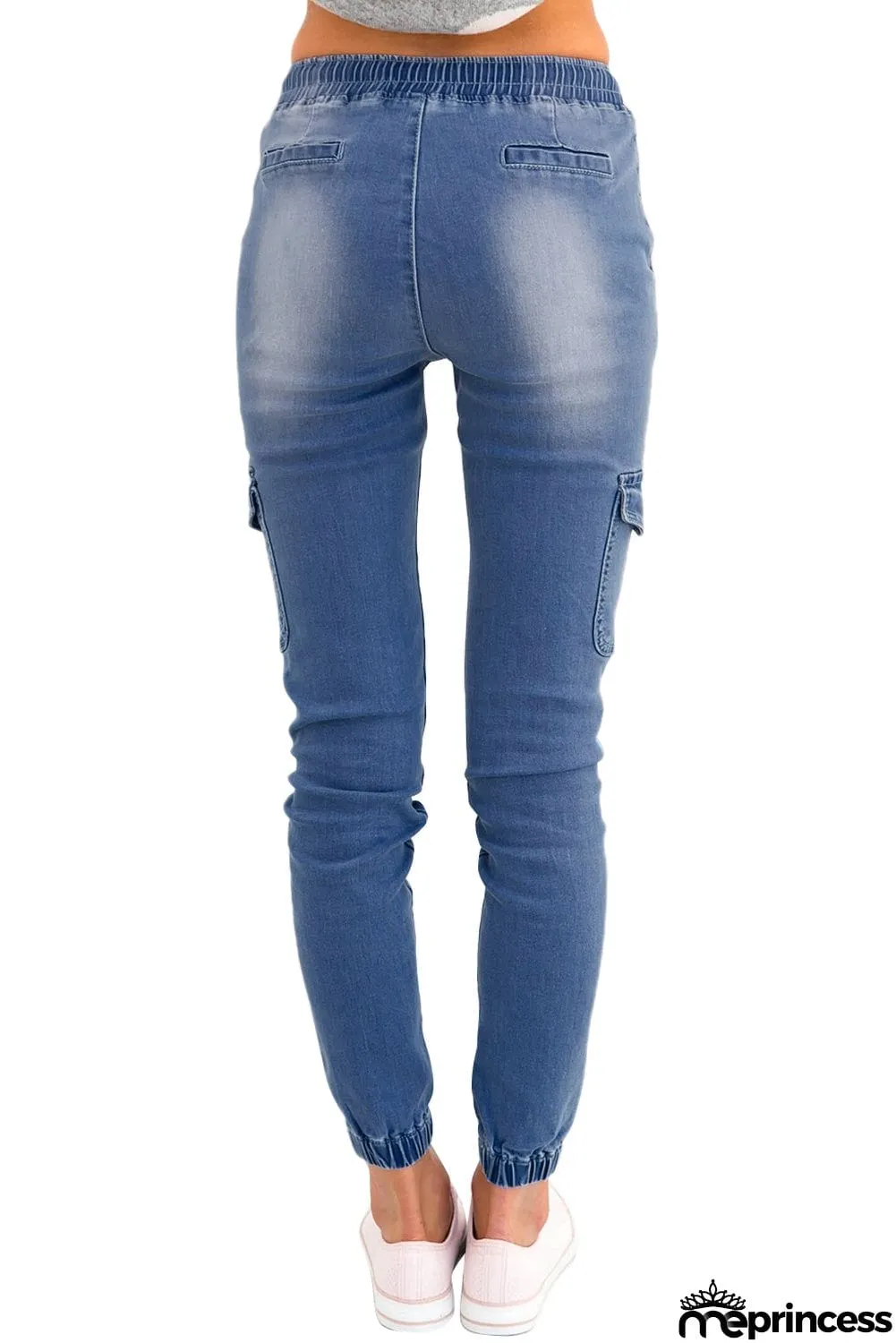 Army Green Drawstring Ankle Pocket Denim Jeans
