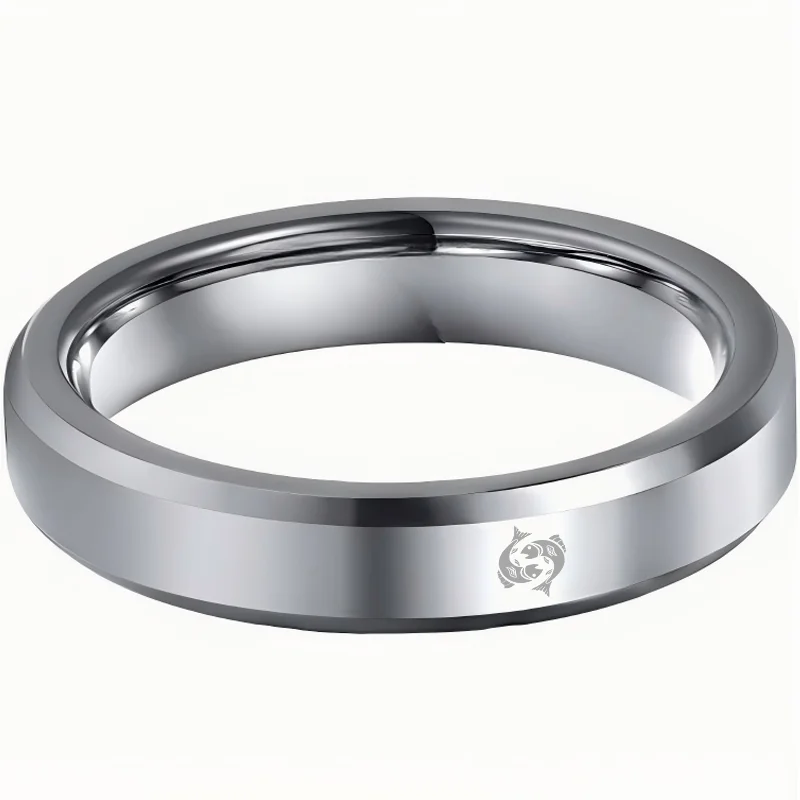 Sliver Edges and Laser Etched Wedding Bands Comfort Fit Mens Womens Sliver Pisces Tungsten Carbide Rings 4MM 6MM 8MM Width