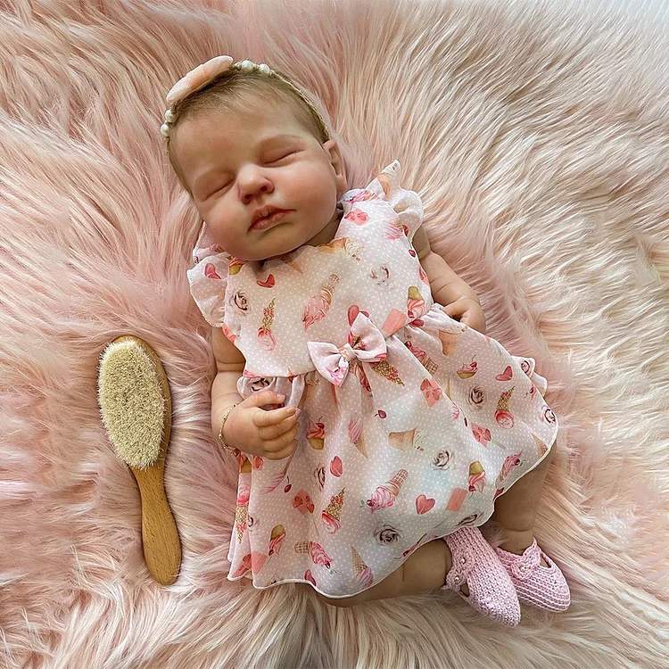 [Heartbeat💖 & Sound🔊] 20" Handmade Lifelike Reborn Newborn Baby Sleeping Hand-Painted Hair Girl Named Emala