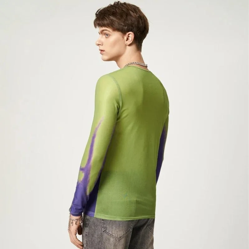 Brownm Abstract Painting Mesh Top