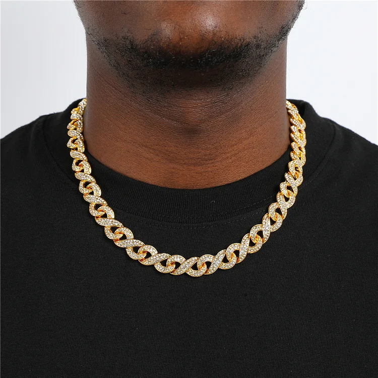 12MM Iced Out Cuban Link Infinity Necklace Rhinestone Jewelry