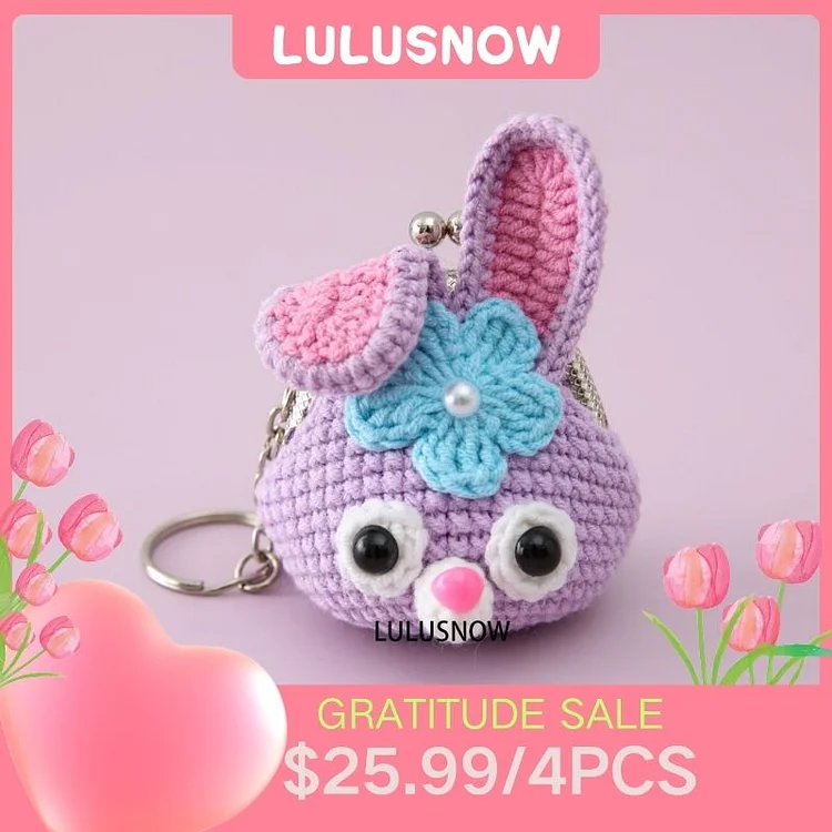 Lulusnow Handmade Purple StellaLou Easter Gift ANIMAL CARTOON Small Money Pouch Crochet Coin Purse Keychain Bag Pendant Gift for Her/Friend/Kids/Christmas/Easter