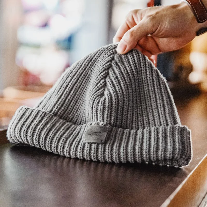 Men's Retro Knitted Wool Warm Gray Hat Beanie Unisex Winter Cuffed Beanie