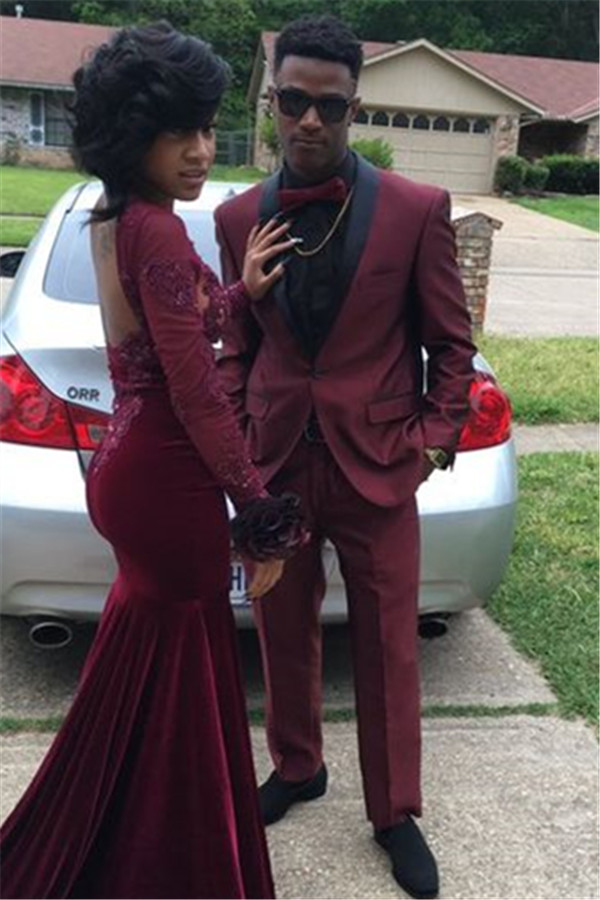 Bellasprom One Button Burgundy Bespoke Mens Tux For Prom With Black Shawl Bellasprom