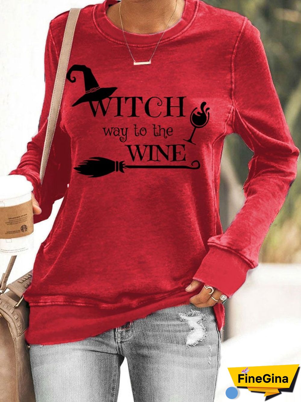 Women's Funny Halloween Witch Way To The Wine Casual Sweatshirt