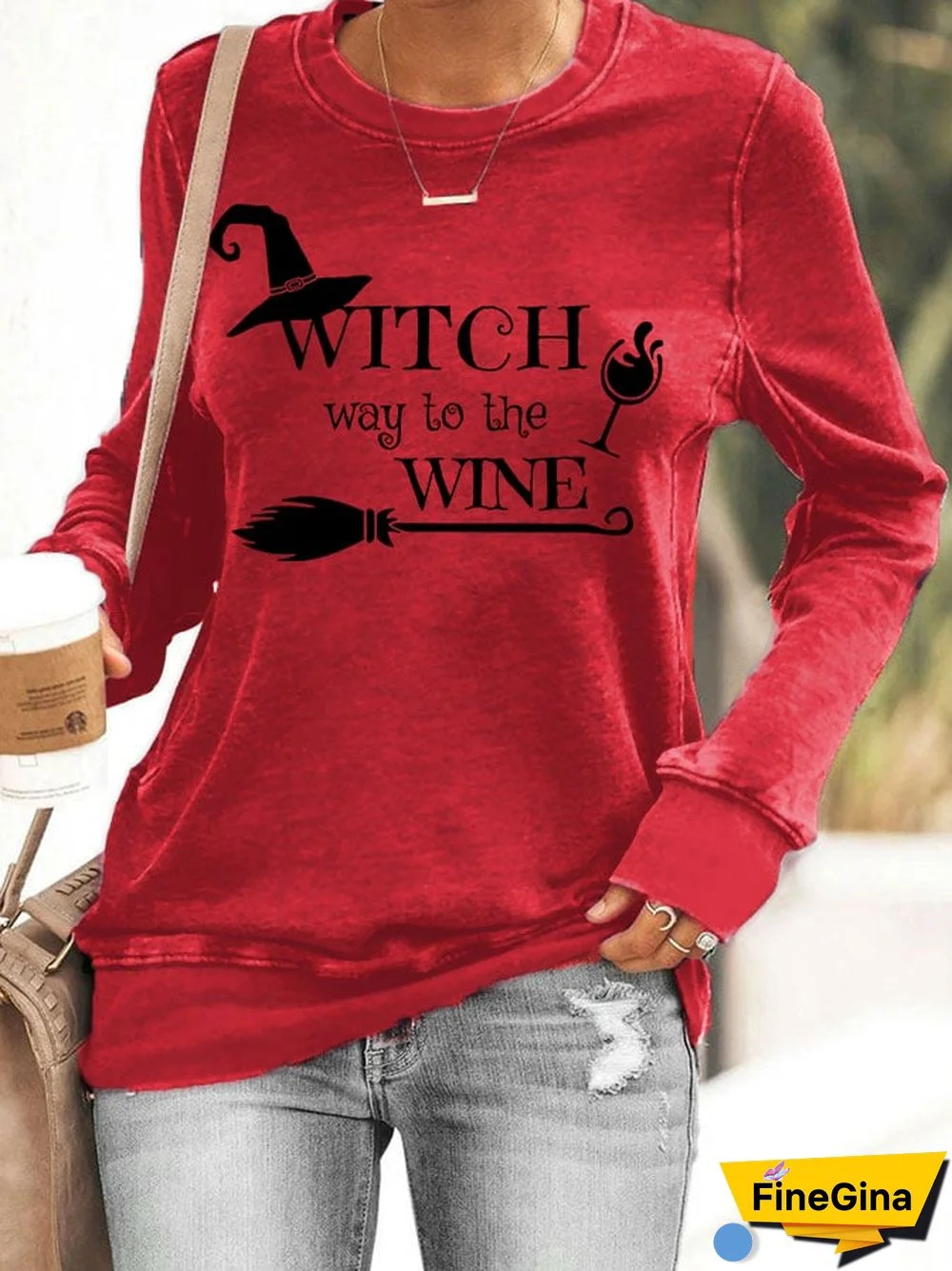 Women's Funny Halloween Witch Way To The Wine Casual Sweatshirt