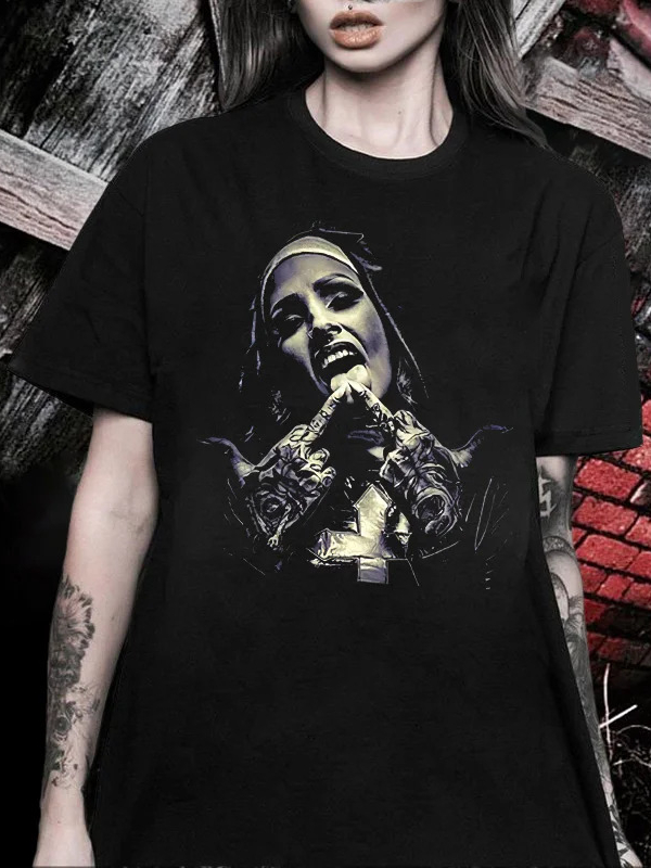 Gothic Dark Short Sleeve Rock Crew Neck Printed T-shirt