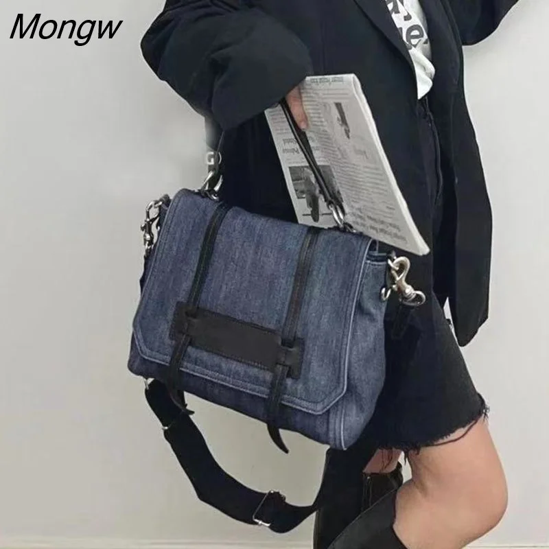 Mongw Vintage Luxury Designer Denim Shoulder Bag for Women Large Capacity Simple Casual Fashion 2023 New Trend Female Handbag