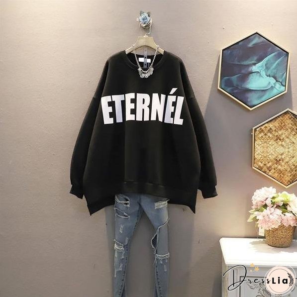Patchwork Letter Print Pattern Sweatshirt Temperament All Match Sweatshirt