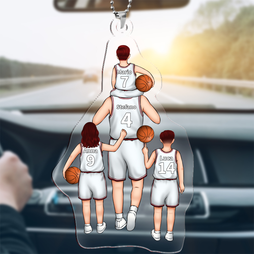 Portachiavi/Pendente acrilico da pallacanestro con immagine e nomi personalizzati
