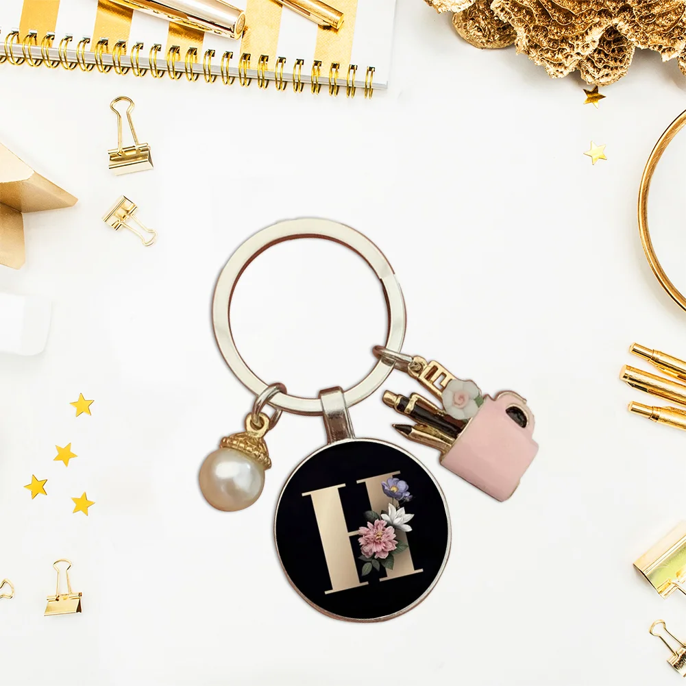 Resin Alphabet Letter Keychain Pearl Alphabet Key Ring Charms for Key Handbag Backpack