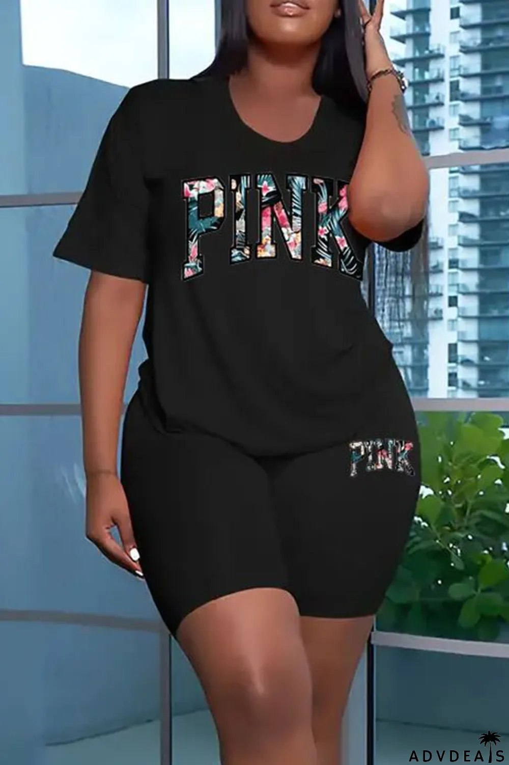 White Casual Print Patchwork O Neck Short Sleeve Two Pieces