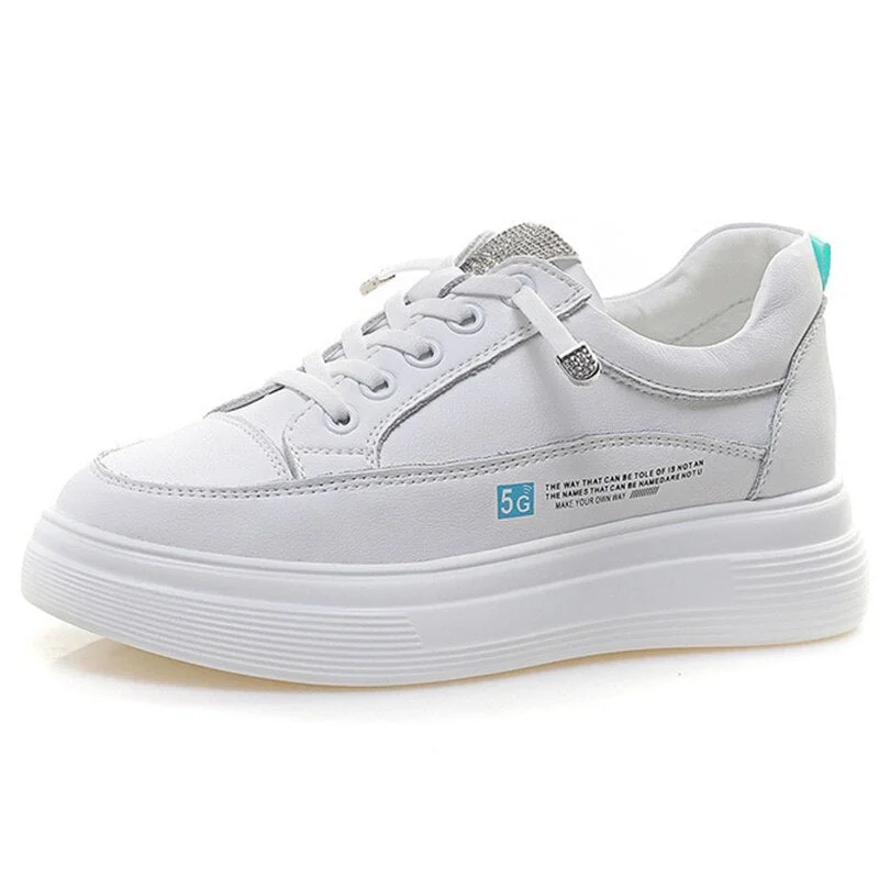 CXJYWMJL Summer Genuine Leather Platform Sneakers For Women Autumn Little White Shoes Ladies Thick Bottom Vulcanized Shoes