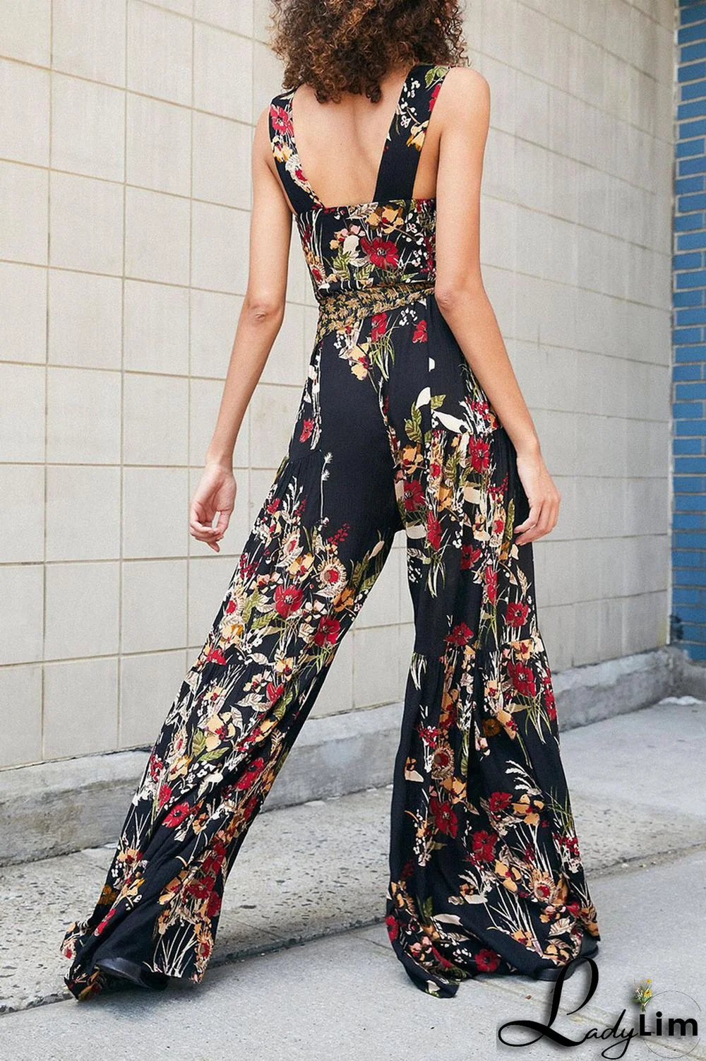 Burgundy Casual Print Split Joint Straight Jumpsuits
