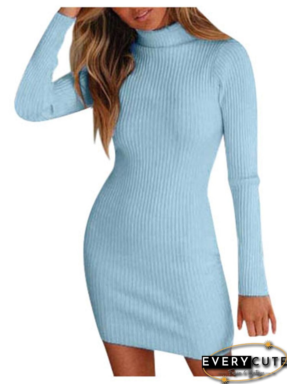 Spring & Autumn New Solid Color Knitted Dress Fashion Commuter Style High Neck Women's Autumn Long Sleeve Loose Top Dress