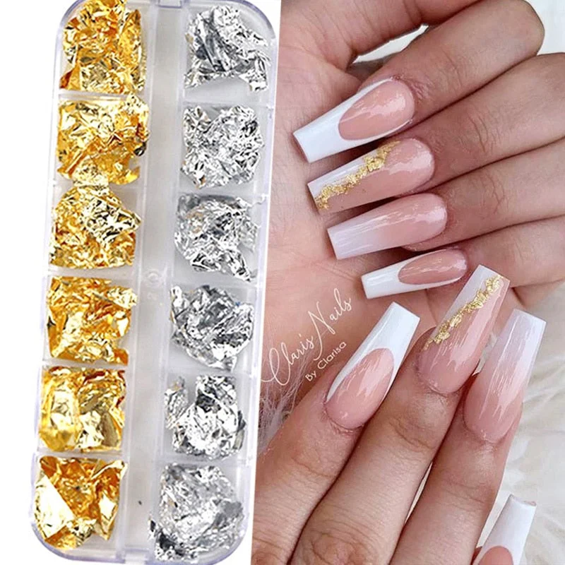 1Box Gold Silver Glitter Aluminum Foils Flakes Paillette 3D Nails Design Shinny Sparkles Decoration DIY Manicures