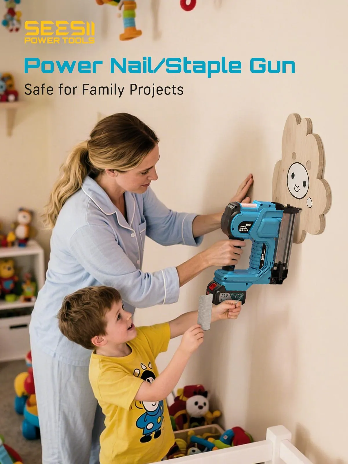 SEESII Cordless 2-in-1 Brad Nailer/Staple Gun (18GA) – 21V Electric Pneumatic Nail Gun w/ 2x4.0Ah Battery & Charger, 1000Pcs Nails, Adjustable Depth | Single/Contact Firing for Upholstery, Woodworking, DIY, dealsforyoudays,HKF50 DealsForYouDays