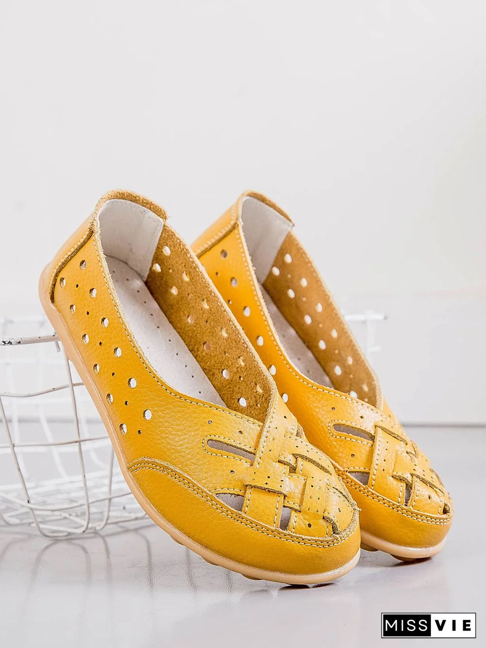 Hollow Leather Soft Sole Shoes