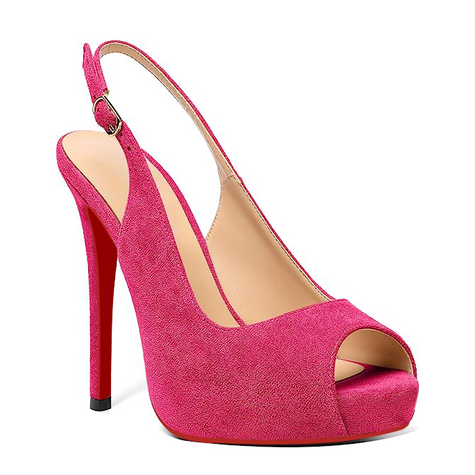 120mm Strap Slingback Sandals Peep Toe Platform Stilettos Red Bottom Suede Heels-vocosishoes