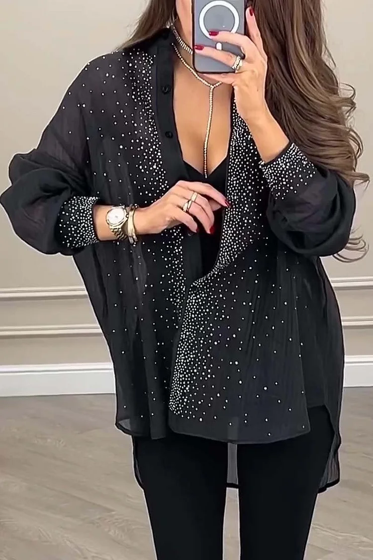 Women Casual diamond-embellished loose shirt