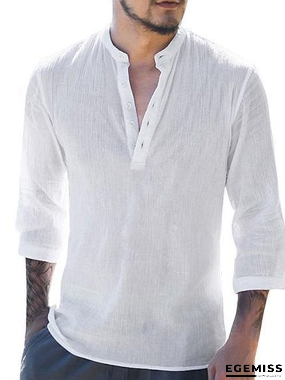 Men Button Solid Cotton Linen Half Sleeve Shirts Linen | EGEMISS