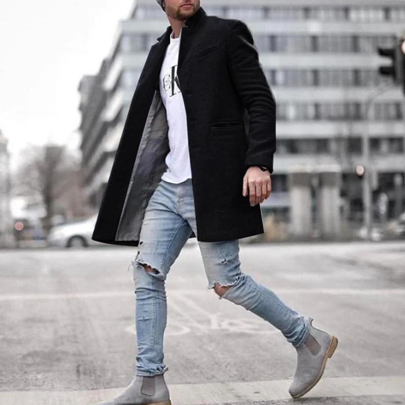 Casual Solid Color Mid-Length Coat