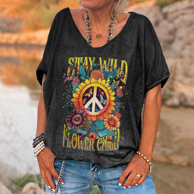 Stay Wild Flower Child Over Print Shirts