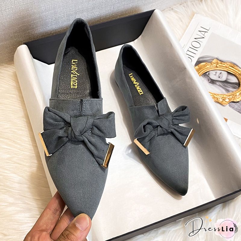 Bowknot Pointed Loafers Flat Slip-on
