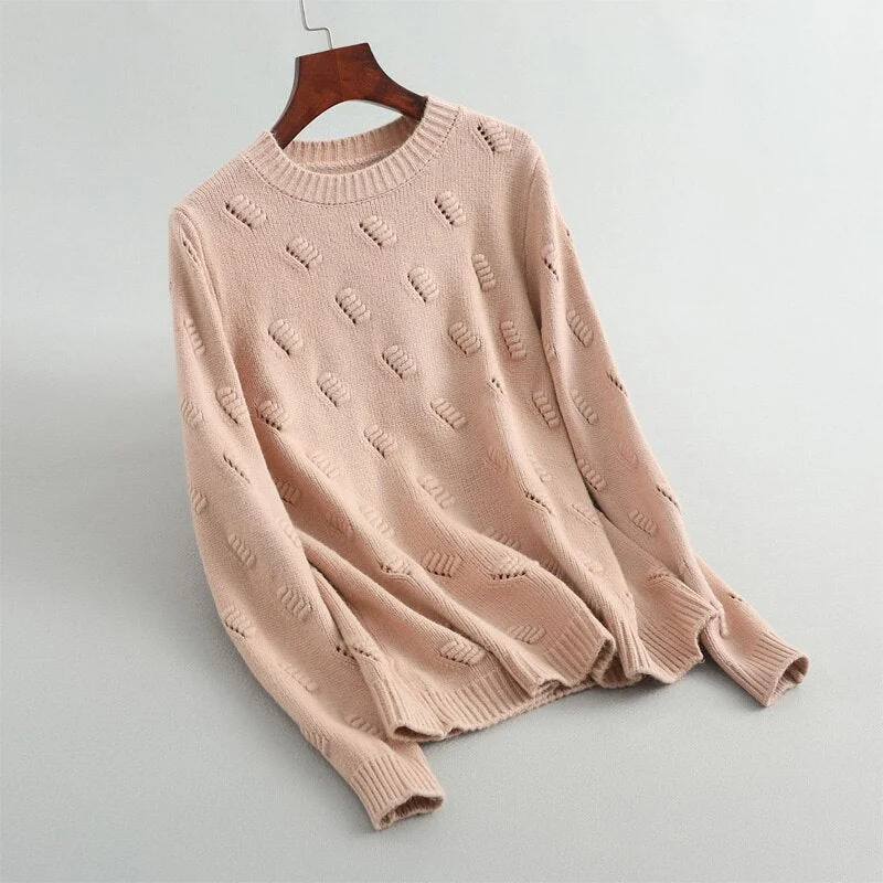 Autumn and winter women's sweater casual solid color round neck long sleeve sweater