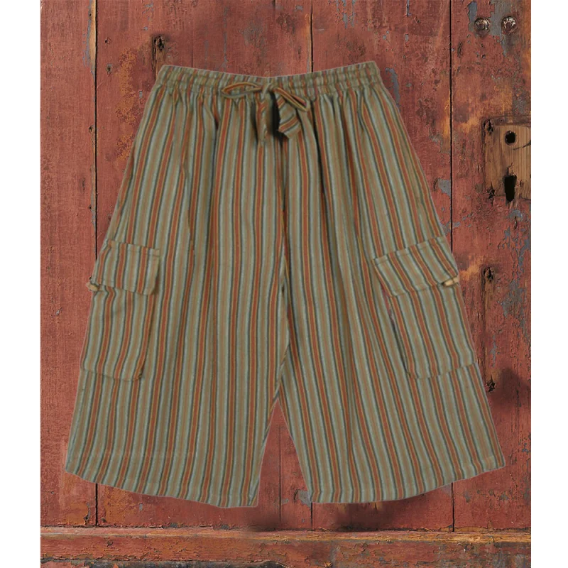 Pocket Vintage Striped Printed  Shorts Pants