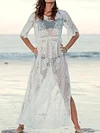 Short Sleeve Split-Side Backless Lace Cover-Up Swimwear
