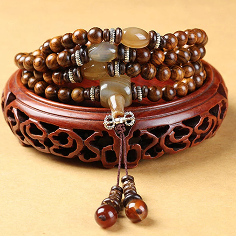 Tibetan 108 Mala Beads Rosewood Sardonyx Red Agate Calm Protection Bracelet