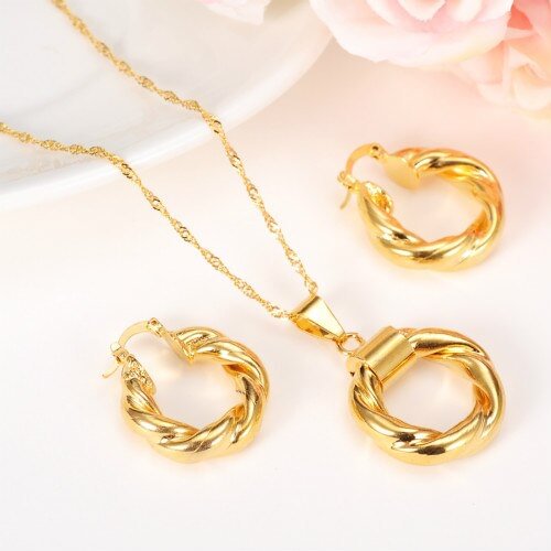 24k Dubai Gold Ethiopian Necklace Earrings African Sets Gold Jewellery