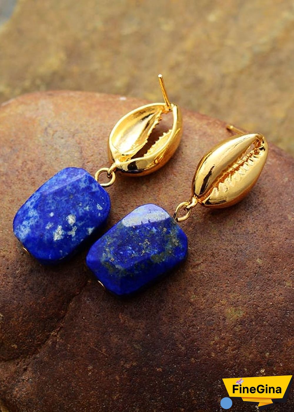 Boho Earrings, Dangle Earrings, Shell Blue Lapise