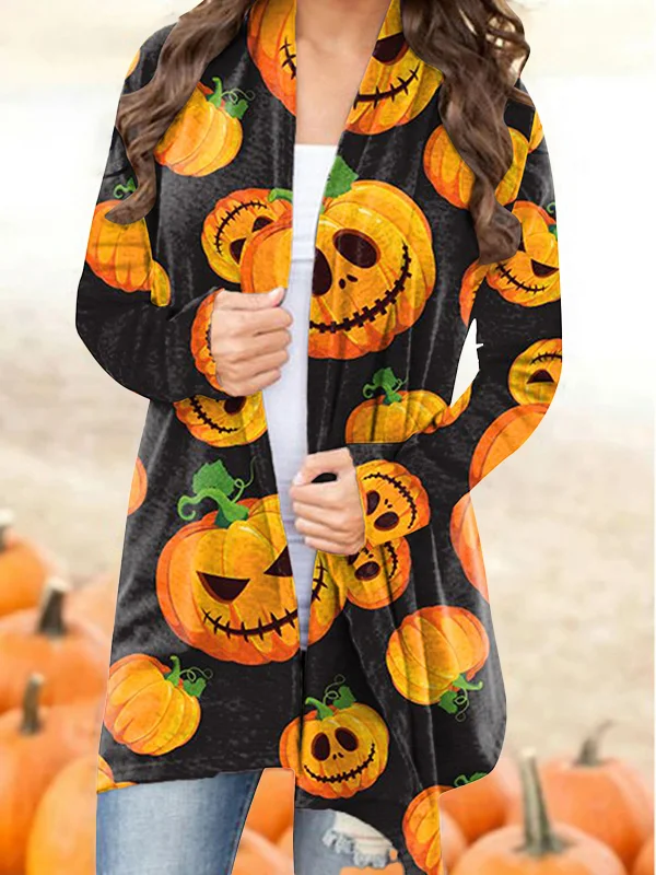 Halloween Pumpkin Ghost Casual Cardigan Jacket