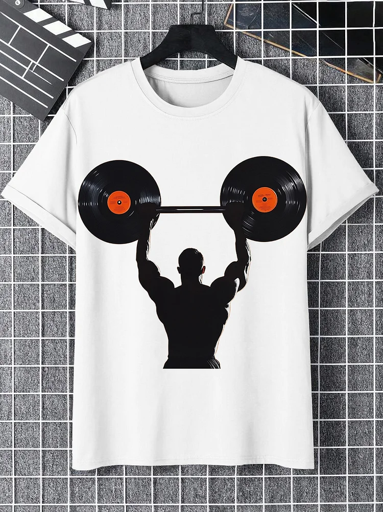 Men's Weightlifting And Fitness Print Cotton Casual T-Shirt
