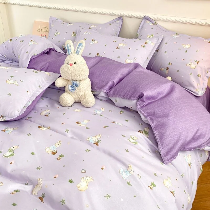 Aonga Green Floral Duvet Cover Set No Filler Pillowcase Flat Sheet Fashion Single Queen Size Girls Blanket Decoration Bedding Set aonga