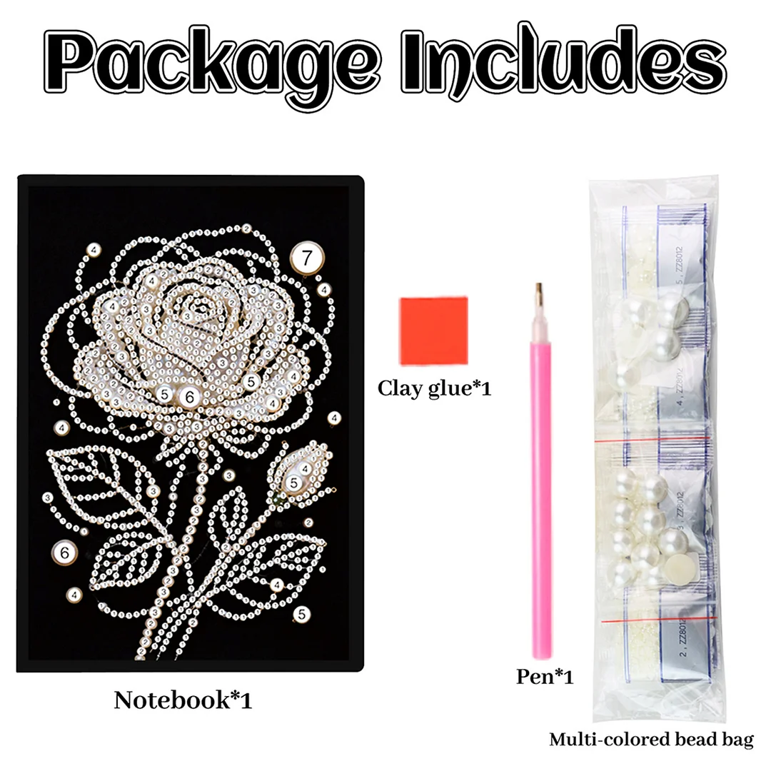 Rose Partial Pearl DIY 50 Pages A5 Diamond Painting Notebook Special Shaped Diamond Art Diary Book Kits Wireless Strip 5D Crystal Art Paintings Sketchbook for Art Drawing