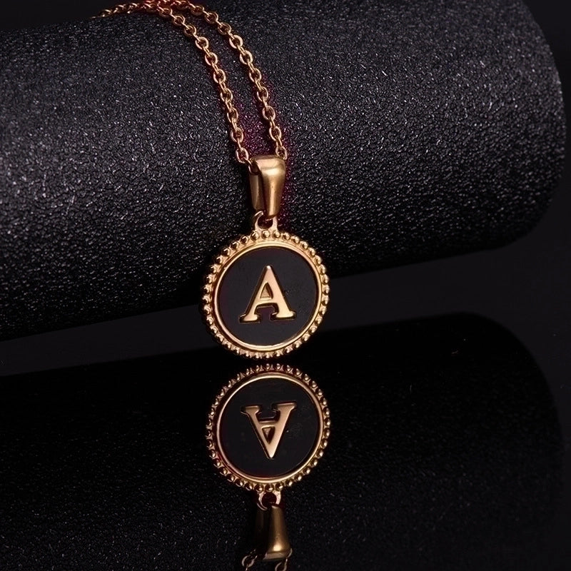 Fashion Round Letter 304 Stainless Steel 18K Gold Plated Enamel Gold Plated Pendant Necklace