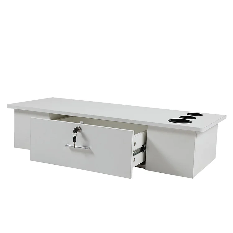 Classic Wall-Mounted Styling Station with Drawer and Tool Holes, Vanity Table, Dressing Table, Equipment for Barber Beauty Spa Salon Shops, White