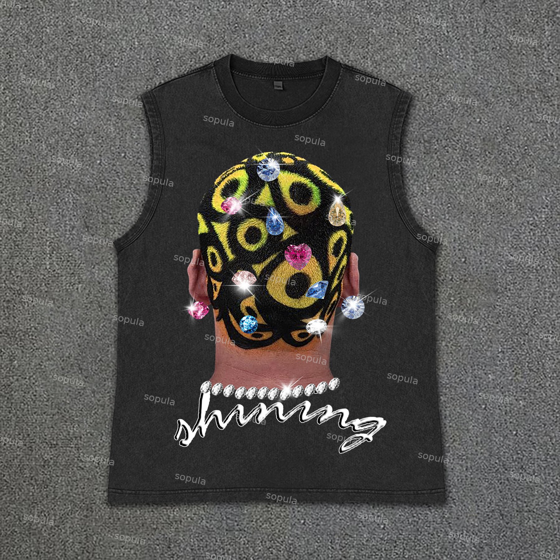 Sopula Bounce Back Colored Hair Diamond Print Wash Sleeveless Tank Top
