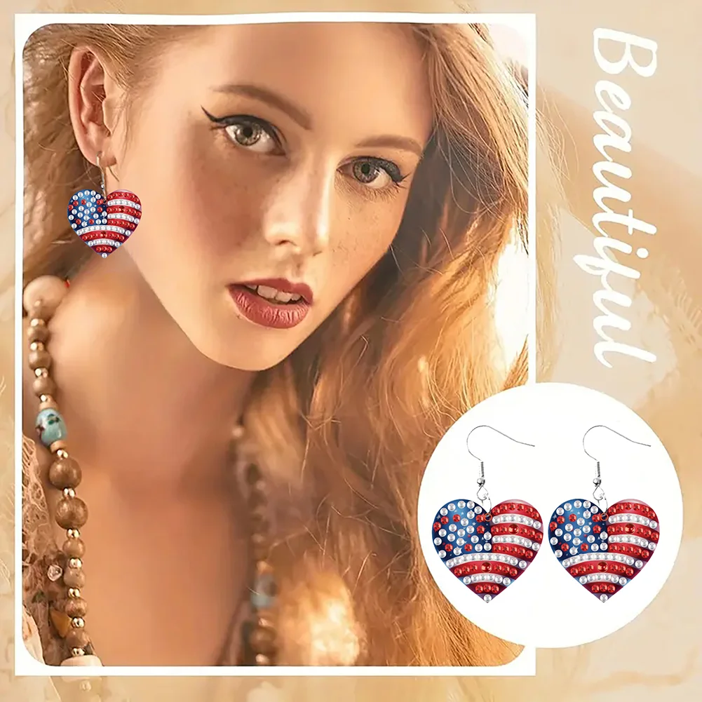 4 Pairs Double Sided Sunflower Flag Diamond Painting Earrings for Women Girls