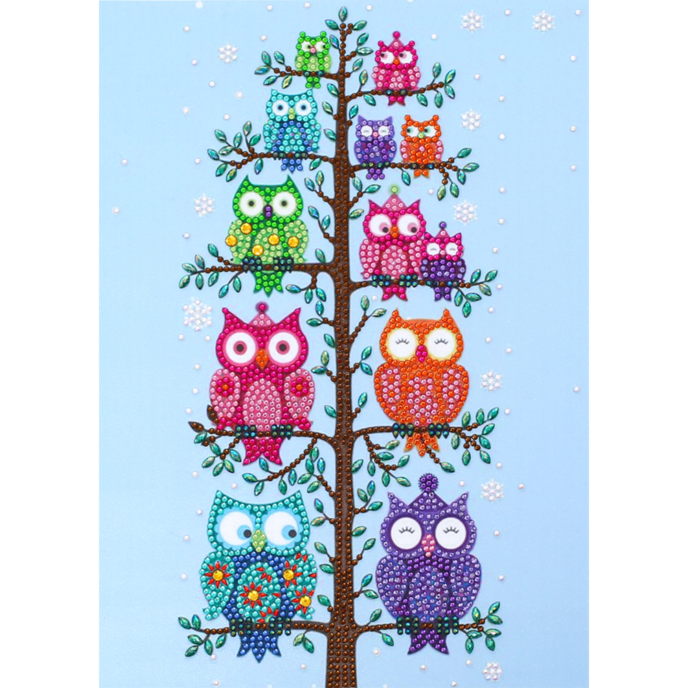 

30*40CM - Special Shaped Diamond Painting - Owls on Tree, 501 Original