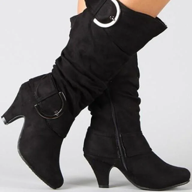 Women's Boots Chunky Heel Round Toe Suede Mid-Calf Boots Fall