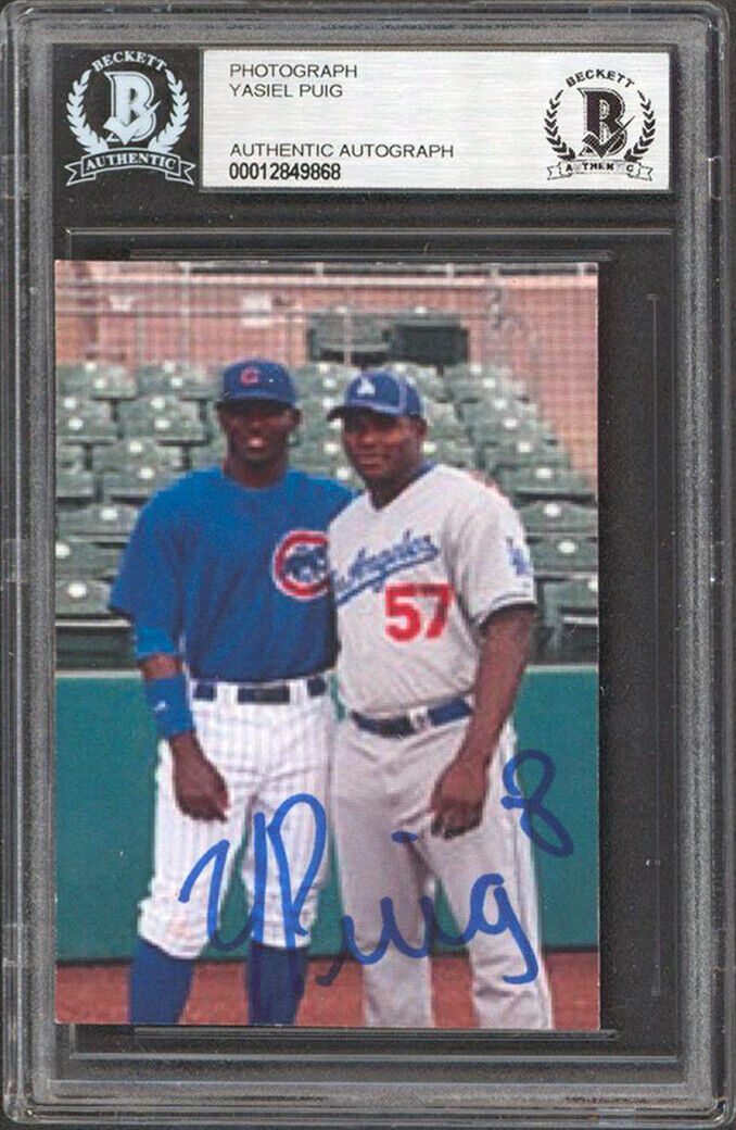 Dodgers Yasiel Puig Authentic Signed 3.5x2.5 Photo Poster painting Autographed BAS Slabbed